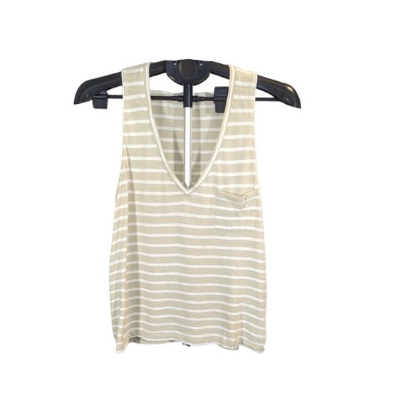 Madewell Tops - Madewell Light Sage Green/Tan-ish  White Striped V Neck Tank Top Size Medium